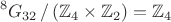 $${}^8G_{32}\,/\left(\mathbb{Z}_4\times\mathbb{Z}_2\right)=\mathbb{Z}_4$$
