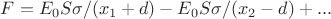$ F=E_0S\sigma/(x_1+d)-E_0S\sigma/(x_2-d)+...$