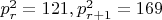 $p_{r}^2=121,p_{r+1}^2=169$