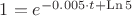 $1=e^{-0.005\cdot t+\operatorname{Ln}5}$
