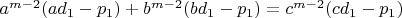 $a^{m-2}(ad_1-p_1)+b^{m-2}(bd_1-p_1)=c^{m-2}(cd_1-p_1)$