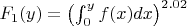 $F_1(y) = \left (\int_0^y f(x) dx \right)^{2.02}$