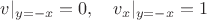 $v|_{y=-x}=0, \quad v_x |_{y=-x}=1$