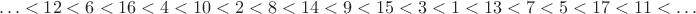 $$\ldots<12<6<16<4<10<2<8<14<9<15<3<1<13<7<5<17<11<\ldots$$