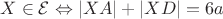 $$
X \in \mathcal{E} \Leftrightarrow |XA|+|XD| = 6a
$$
