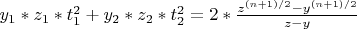 $y_1*z_1*t_1^2+y_2*z_2*t_2^2=2*\frac{z^{(n+1)/2}-y^{(n+1)/2}}{z-y}$