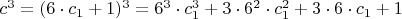 $c^3=(6\cdot c_1+1)^3=6^3\cdot c_1^3+3\cdot 6^2\cdot c_1^2+3\cdot 6\cdot c_1+1$
