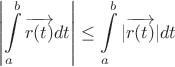 $$\left|\int\limits_a^b\overrightarrow{r(t)}dt\right| \leq \int\limits_a^b|\overrightarrow{r(t)}|dt$$