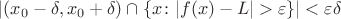 $\left|(x_0-\delta,x_0+\delta)\cap \{x\colon |f(x)-L|>\varepsilon\}\right|<\varepsilon\delta$