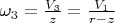 $\omega_3=\frac {V_3}{z}=\frac {V_1}{r-z}$