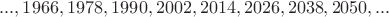 $..., 1966, 1978,1990, 2002, 2014, 2026, 2038, 2050, ...$