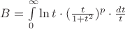 $B=\int\limits_{0}^{\infty}\ln t \cdot(\frac{t}{1+t^2})^p\cdot \frac{dt}{t} $
