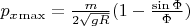 $\[p_x _{\max }  = \frac{m}{{2\sqrt {gR} }}(1 - \frac{{\sin \Phi }}{\Phi })\]$