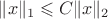 $\| x \|_1 \leqslant C \| x \|_2$