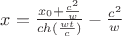 $x=\frac{x_0+\frac{c^2}{w}}{ch(\frac{wt}{c})}-\frac{c^2}{w}$