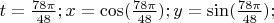 $t=\frac{78\pi}{48}; x=\cos(\frac{78\pi}{48}); y=\sin(\frac{78\pi}{48});$