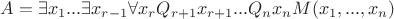 $A=\exists x_1...\exists x_{r-1}\forall x_r Q_{r+1}x_{r+1}...Q_nx_n M(x_1,...,x_n) $
