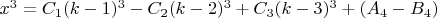 $x^3=C_1(k-1)^3-C_2(k-2)^3+C_3(k-3)^3+(A_4-B_4)$