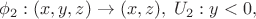 $$\phi_2 : (x,y,z) \to (x, z), \; U_2 : y < 0,$$