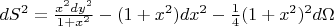 $dS^2=\frac{x^2 dy^2}{1+x^2}-(1+x^2)dx^2-\frac14(1+x^2)^2 d\Omega$