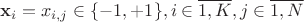 $$\mathbf x_i=x_{i,j}\in\{-1,+1\}, i\in \overline {1,K}, j\in\overline{1,N}$$