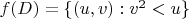 $f(D) = \{(u, v): v^2 < u\}$