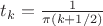 $t_k=\frac{1}{\pi(k+1/2)}$ $t_k=\frac{1}{\pi(k+1/2)}$
