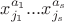$x_{j_1}^{a_1}...x_{j_s}^{a_s}$