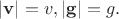 $|\mathbf{v}|=v,|\mathbf{g}|=g.$