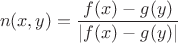 $$
n(x,y)=\frac{f(x)-g(y)}{|f(x)-g(y)|}
$$