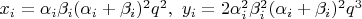 $x_i=\alpha_i \beta_i(\alpha_i + \beta_i)^2q^2,\ y_i=2\alpha_i^2 \beta_i^2 (\alpha_i + \beta_i)^2q^3$