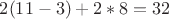 $2(11-3)+2*8=32$