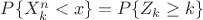 $P\{X_k^n<x\}=P\{Z_k\ge k\}$