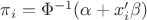 $\pi_i=\Phi^{-1}(\alpha+x_i'\beta)$