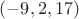 $(-9,2,17)$