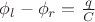 \phi_l-\phi_r=\frac{q}{C}$