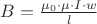 $B = \frac{\mu_0 \cdot \mu \cdot I \cdot w}{l}$