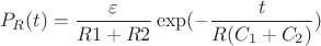 $$P_R(t)=\frac{\varepsilon}{R1+R2} \exp(-\frac{t}{R(C_1+C_2)})$$
