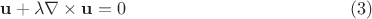$${\mathbf{u}} + \lambda \nabla  \times {\mathbf{u}} = 0 \eqno(3)$$