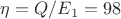 $\eta = Q/E_1 = 98$ $\eta = Q/E_1 = 98$
