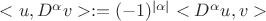 $<u, D^{\alpha} v> := (-1)^{|\alpha|} <D^{\alpha} u, v>$ $<u, D^{\alpha} v> := (-1)^{|\alpha|} <D^{\alpha} u, v>$
