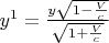 $y^1=\frac{y\sqrt{1-\frac{V}{c}}}{\sqrt{1+\frac{V}{c}}}$