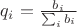 $q_i = \frac{b_i}{\sum_i b_i}$