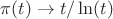 $\pi(t) \to t/\ln(t)$