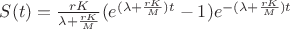 $S(t)=\frac{rK}{\lambda+\frac{rK}{M}}(e^{(\lambda+\frac{rK}{M})t}-1)e^{-(\lambda+\frac{rK}{M})t}$