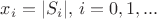 $x_i = |S_i|, \, i = 0, 1, ... $