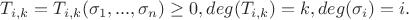 $T_{i,k}=T_{i,k}(\sigma_1,...,\sigma_n)\ge 0, deg(T_{i,k})=k, deg(\sigma_i )=i.$