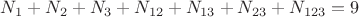 $N_1+N_2+N_3+N_{12}+N_{13}+N_{23}+N_{123}=9$