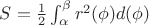 $S=\frac{1}{2} \int_{\alpha}^{\beta} r^2(\phi) d(\phi)$