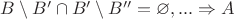 $ B \setminus B'  \cap B' \setminus B'' = \varnothing, ... \Rightarrow A$